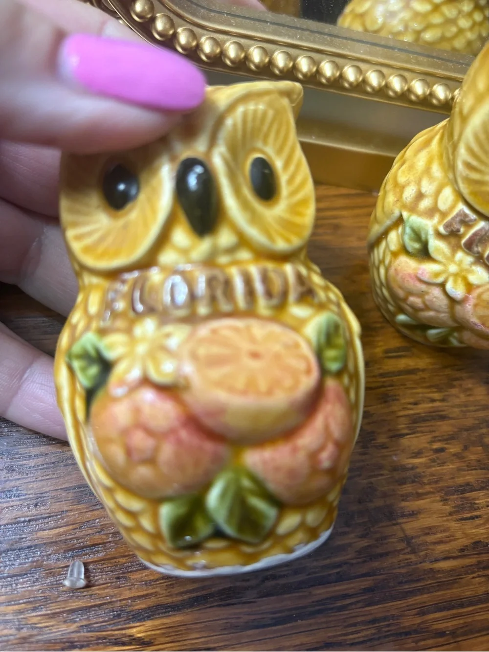Vintage Florida Owl Salt & Pepper Shakers - Yellow Ceramic
